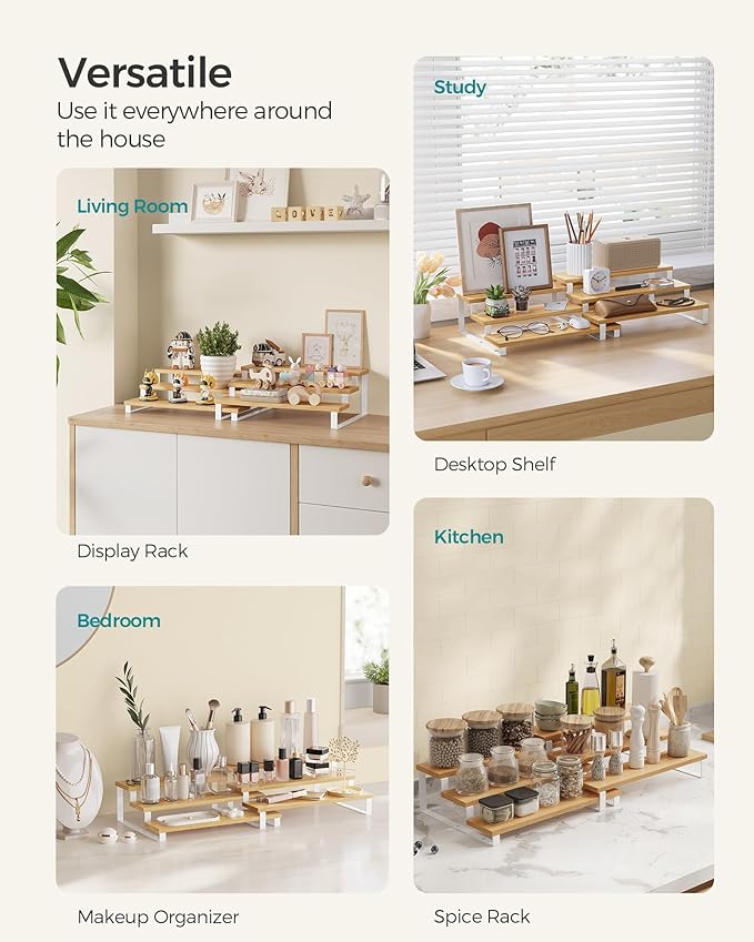 Spice Rack Set of 2 Tiered Display Risers, Natural Beige and Cloud White