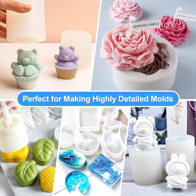 Silicone Mold Making Kit - 20A Liquid Silicone Rubber (1:1 Mix), Non-Toxic & Bubble Free Platinum Cure Silicone for Making Molds for Resin, Soap, Concrete, Craft Molds - 210oz Total