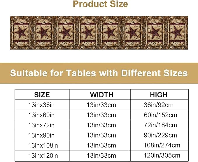 Table Runner, Brown Geometric Texas Star Design, 13 x 60 Inch