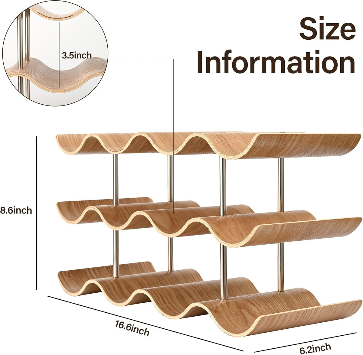 Countertop Wine Rack - 12 Bottle Freestanding Wine Bottle Holder Stand - 3 Tier – alternate view