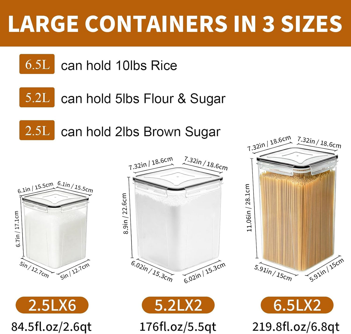 Flour Sugar Storage Containers, 10 Pack Large Airtight Food Storage Containers – close-up