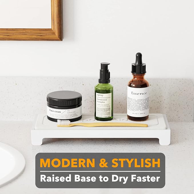 Kitchen Sink Organizer Caddy, Bamboo, White, Quick-Drying Countertop Tray
