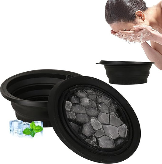 Face Bowl for Ice with Built-In Ice Tray,Ice Bath Collapsible Silicone Bowl,Facial Plunge Bowl, for Face Cooling Portable Spa Tool for Home & Travel （Black）