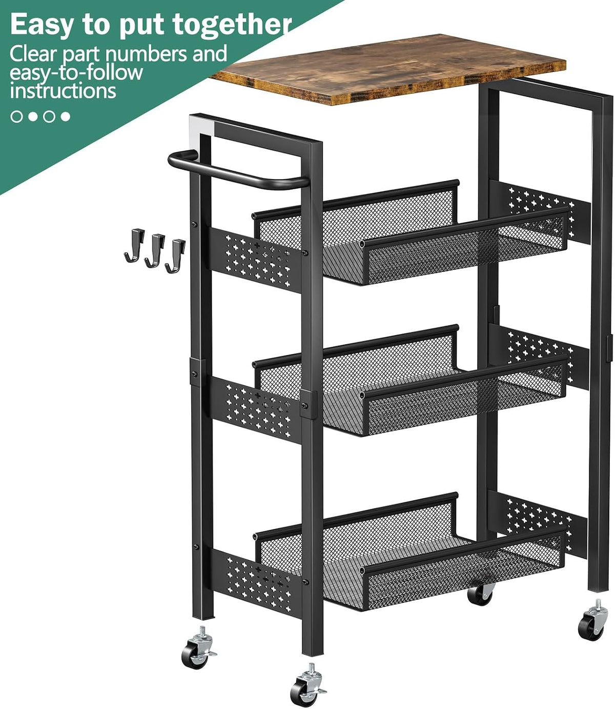 4-Tier Laundry Utility Rolling Cart with Wheels, Metal – size reference
