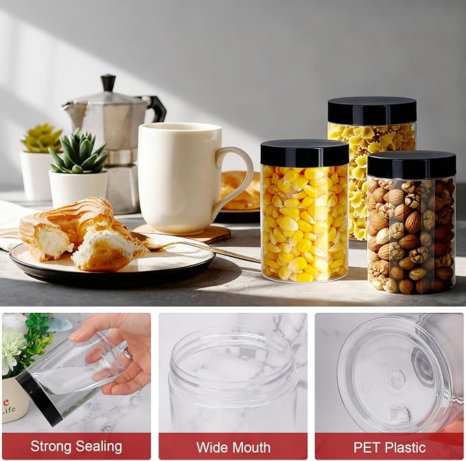 Food Storage Jars with Lids, 51 Pack 10 oz Clear Plastic Containers