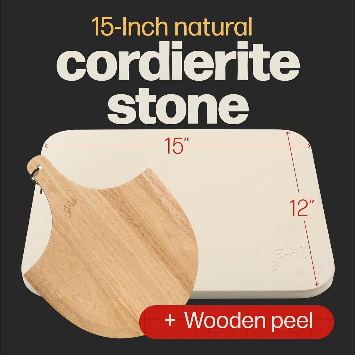 Rectangular Pizza Stone with Peel, 15 x 12 Inch Cordierite Stone – detail