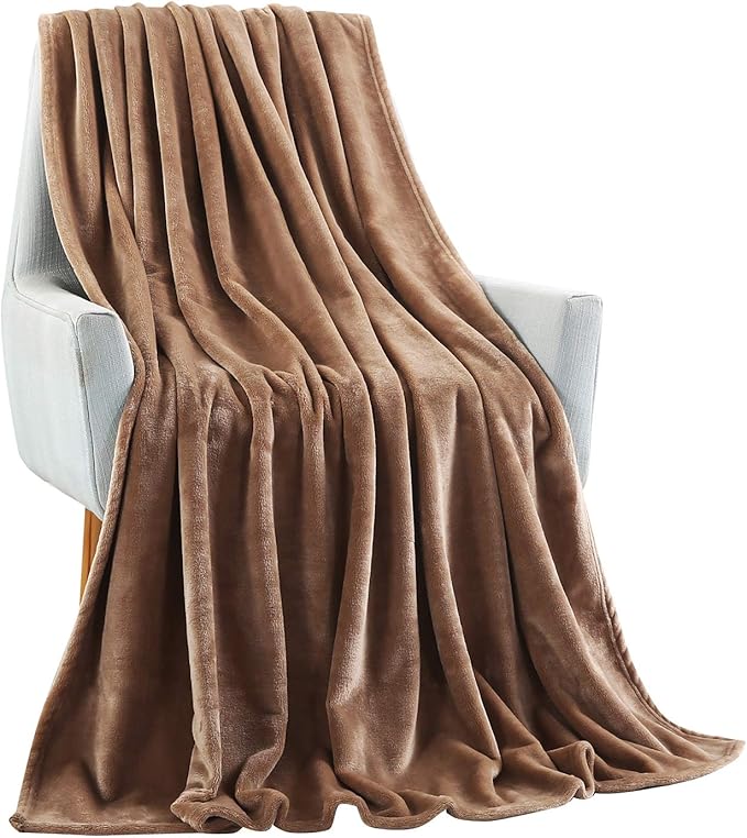 Throw Blanket in Light Coffee Flannel Fleece, 60 x 80 Inch