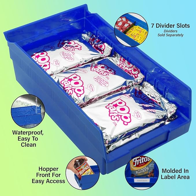 Kitchen Storage Organization Bins, Blue Plastic, 12-Pack