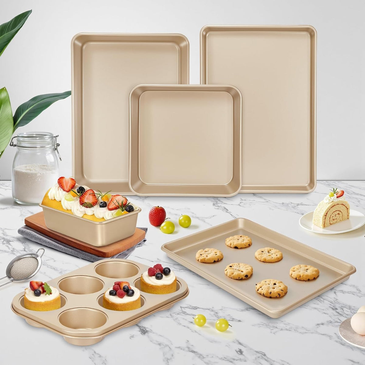 Baking Pans Set, Nonstick Stackable Bakeware Sets, Oven Pans for Cooking, 6 – set view