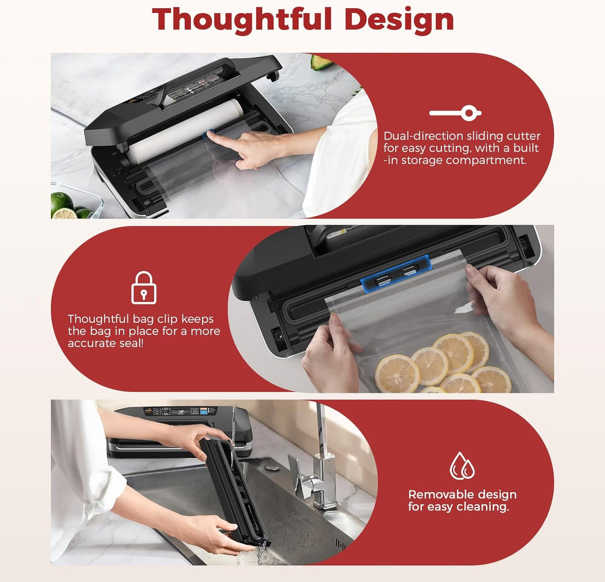 Vacuum Sealer Machine, 230W 95KPa Food Sealer Built-in Cutter & Bag Storage – size reference
