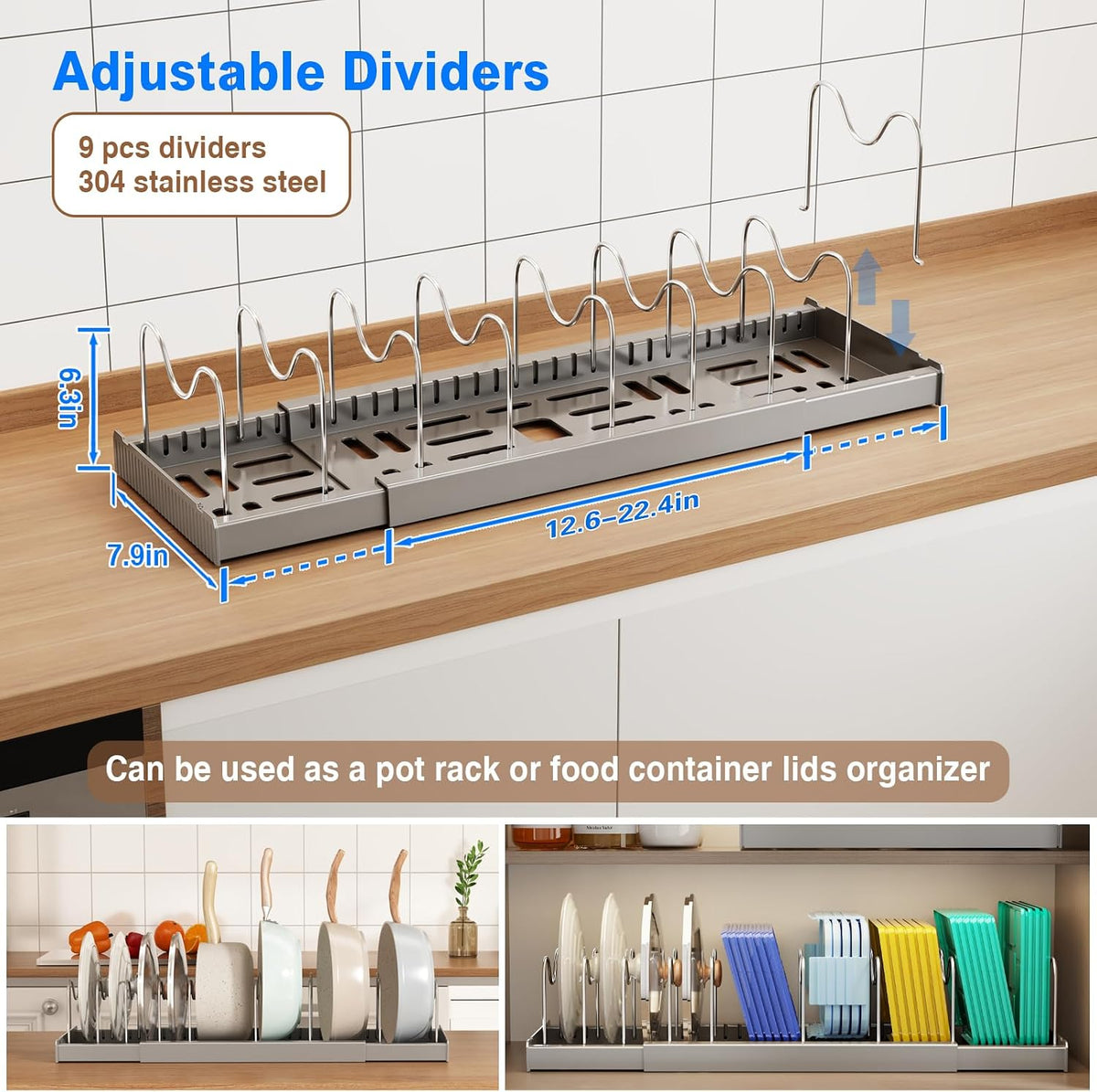 2 Pack Pots and Pans Organizer Under Cabinet, 22" Expandable Food Storage – detail
