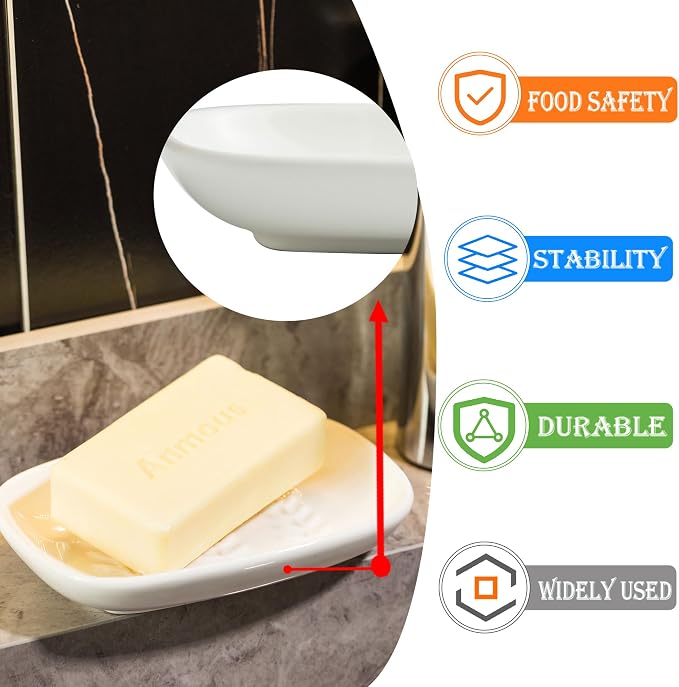 Soap Dish, Ceramic, White, for Shower and Bar Soap