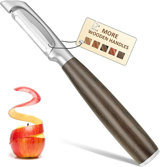 JUSEEPO Premium Vegetable Peeler, I Type Swivel 304 Stainless Steel Blade Comfortable Solid Wood Handle, Practical Gift for Restaurant Baking Chef Woman for Veggie, Fruit, Potato(Black Walnut)
