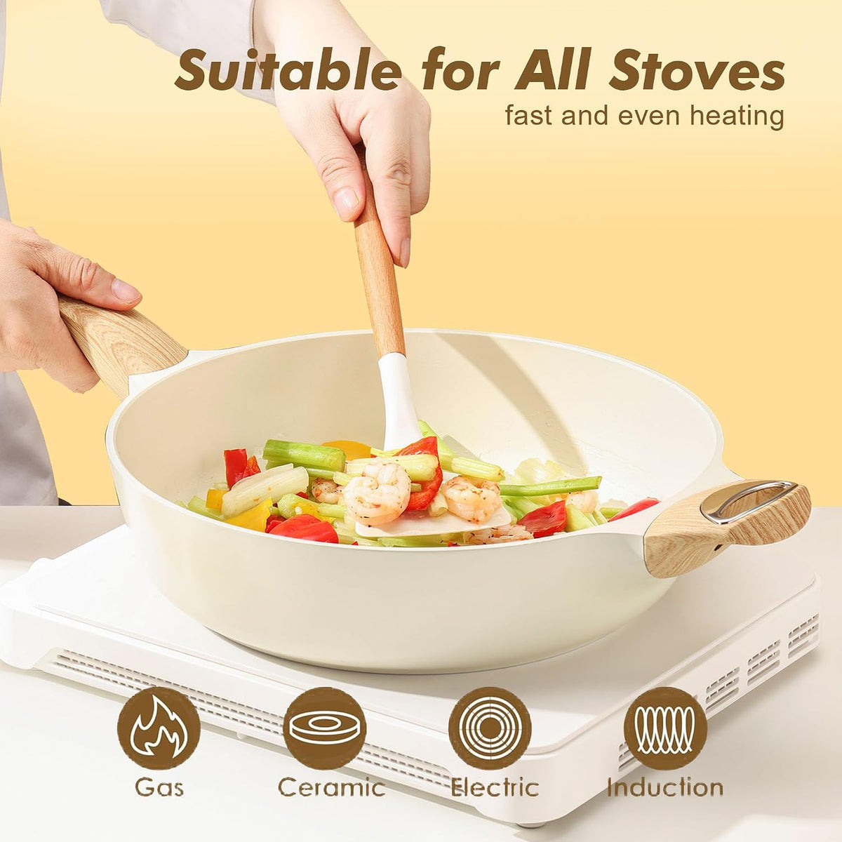 Ceramic Nonstick Frying Pan Skillet with Lid, 12 Inch Large Deep Frying Pan, 5 – close-up