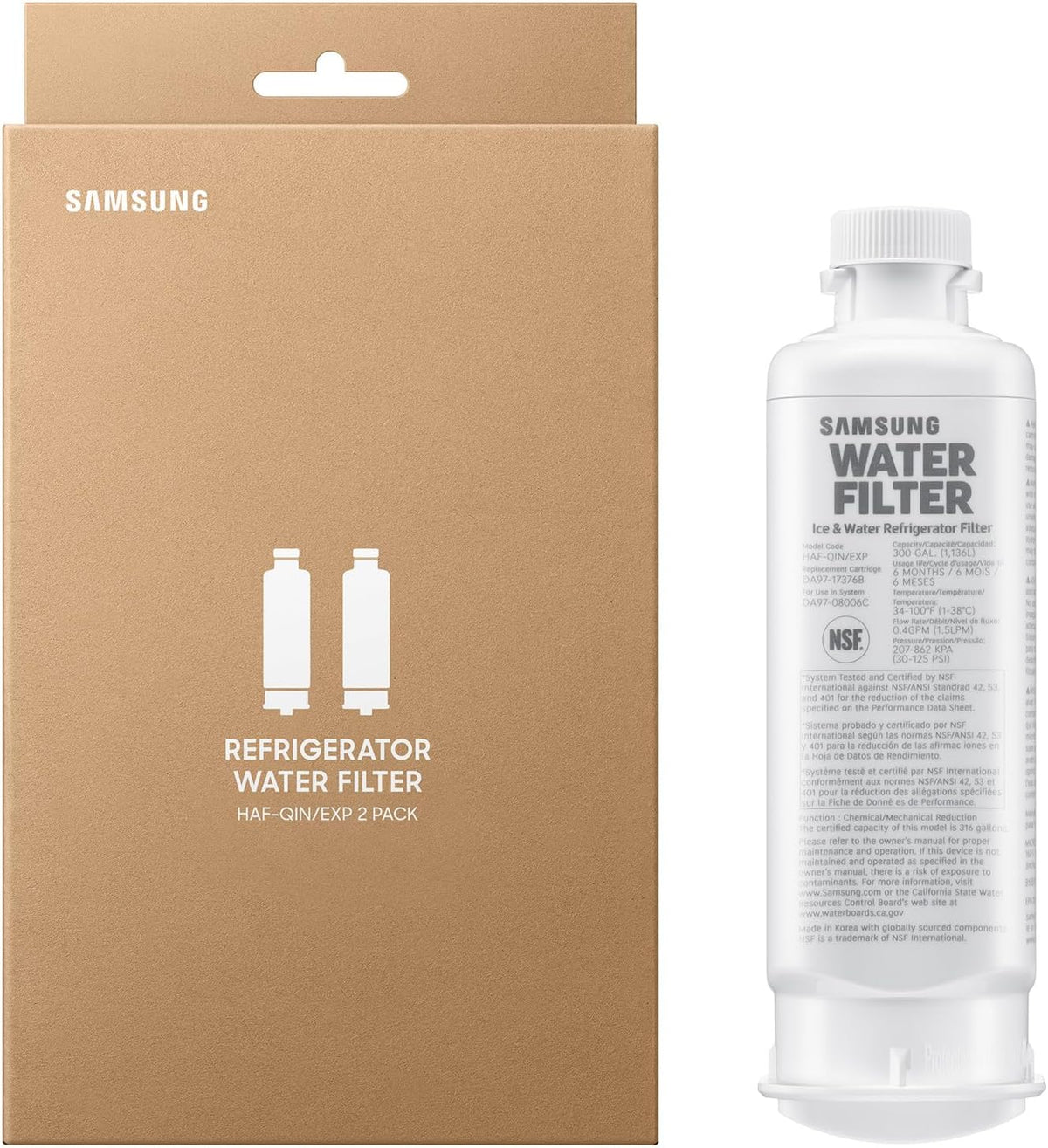 HAF-QIN-2P/EXP Genuine Refrigerator Water Filter, Reduces 99% of Harmful – size reference