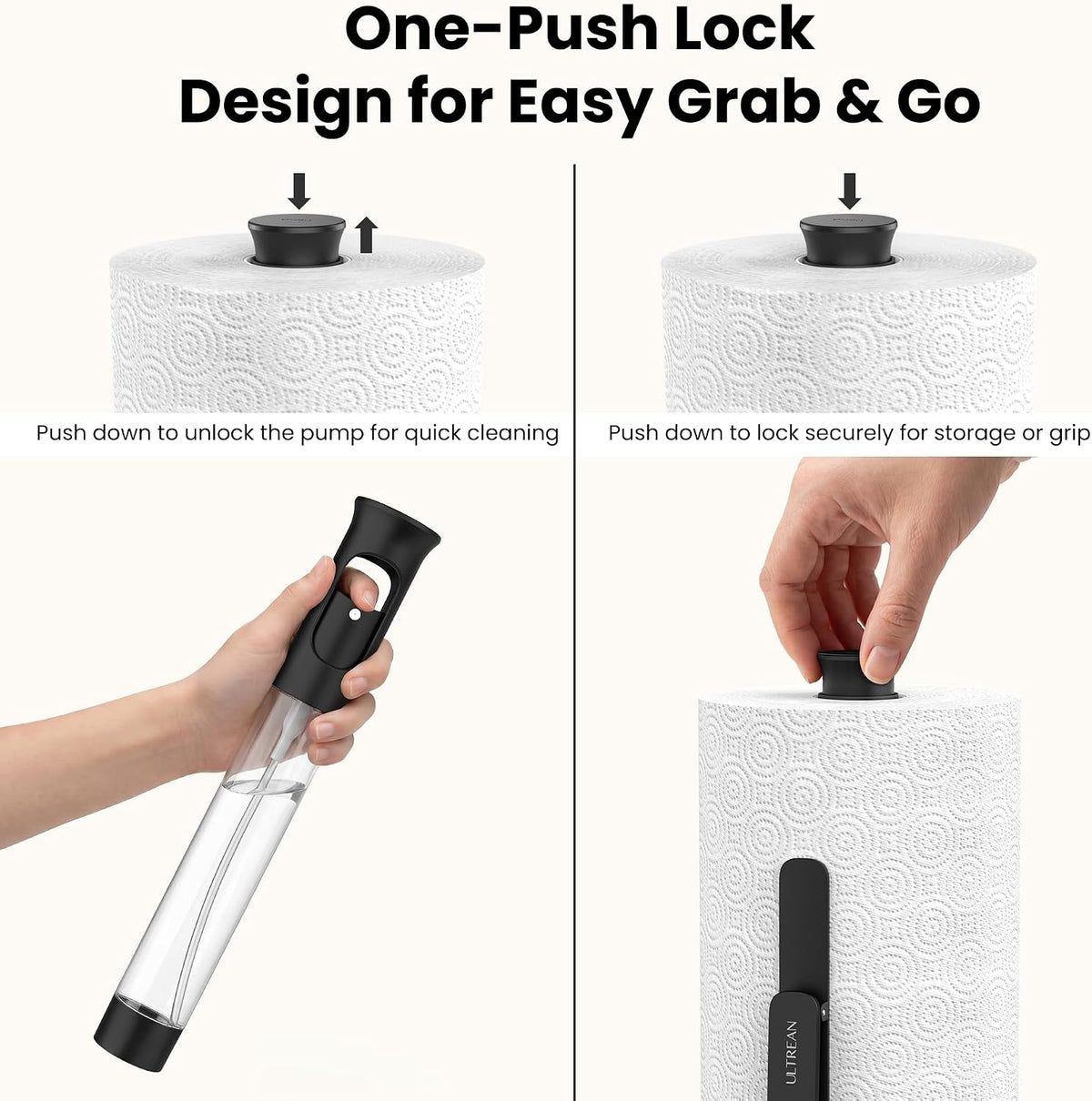 Paper Towel Holder with Spray Bottle, Countertop Freestanding Paper Towel – size reference