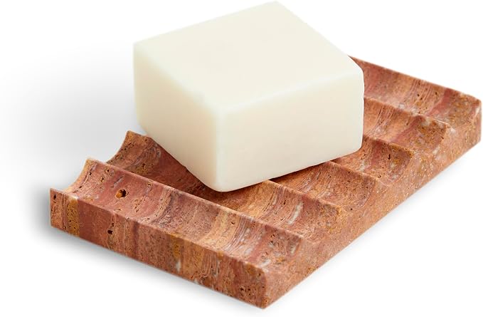 Soap Dish with Non-Slip Feet, Red Travertine Marble, 4.7 x 3.15 Inch