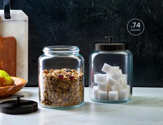 Glass Food Canister Set with Stainless Steel Lids, 2 Pieces, 0.74 Gallon