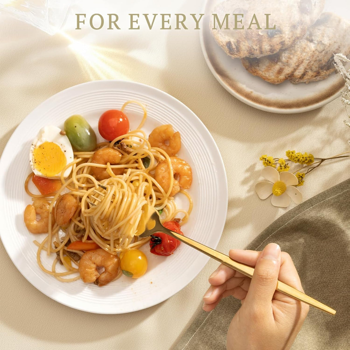 Silverware Set 48-Piece Gold Flatware Set with Steak Knives Food-Grade – set view