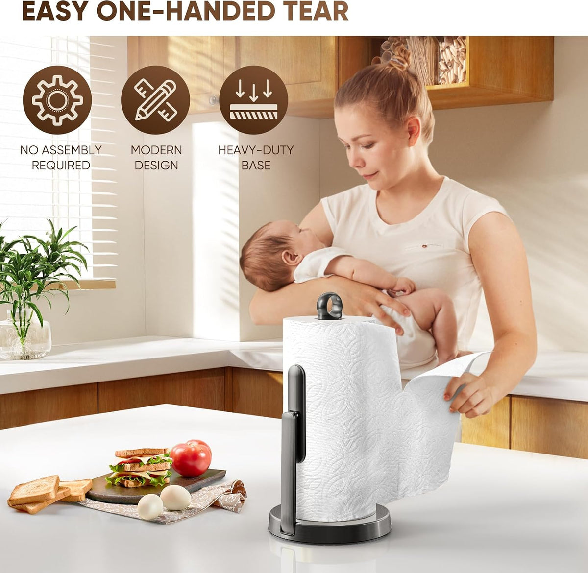 Heavy-Duty Paper Towel Holder with Tension Arm, Countertop(1, Black) – close-up