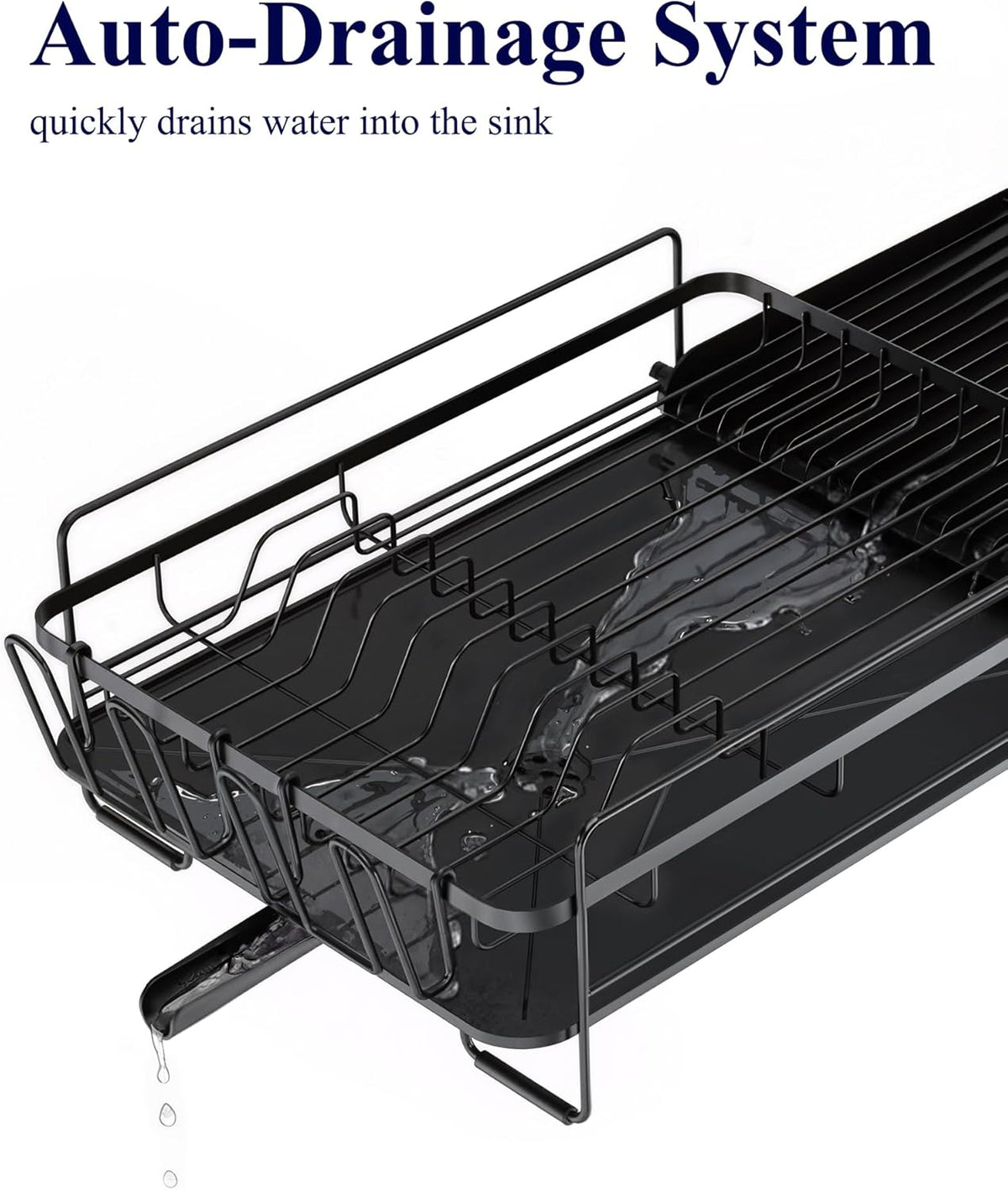 Extendable Dish Drying Rack, 19.2"-26.7" L x 12.9" W, Black – size reference