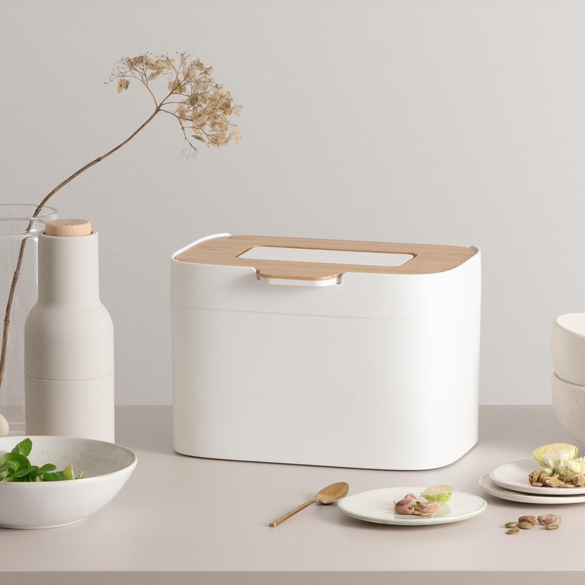 Compost Bin Kitchen 'Elin' | 1.2 GAL / 4.5L Countertop Compost Bin with Wooden – set view