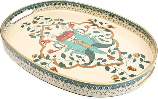 Oval Plastic Serving Tray with Handles, Elegant Decorative Tray for Coffee Table, Ottoman, Living Room, Kitchen, Outdoor Use. 10"*16"*1.4" A