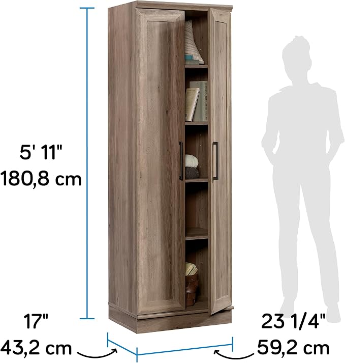 Pantry Storage Cabinet, Salt Oak Engineered Wood, 4 Adjustable Shelves