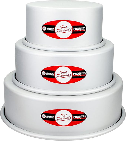 Fat Daddio's Anodized Aluminum 3-Tiered Round Cake Pan Set 3 Inch Depth, 4", 6", 8"