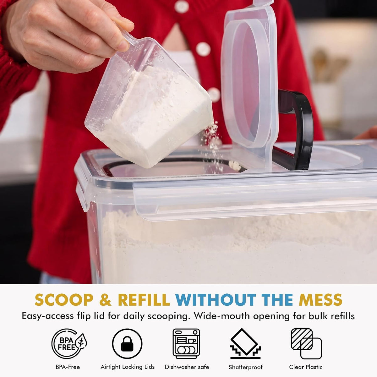 2 PC (11L | 372 oz) Flour Sugar Storage Containers with Spout Lid & Easy Carry – features
