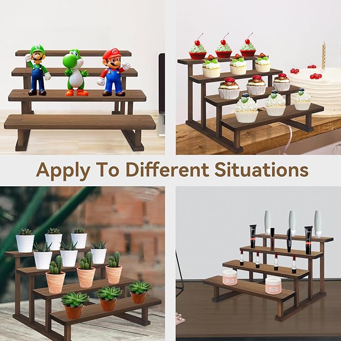 Spice Rack 4 Tier Wooden Tabletop Display Stand, Brown