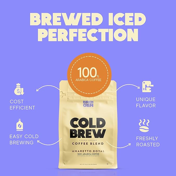 Birch Glen Roasters Cold Brew Coffee | Flavored Coarse Ground Coffee | Medium Roast | Artisanal Roasting | 100% Arabica |1 LB Bag | White Chocolate Mousse