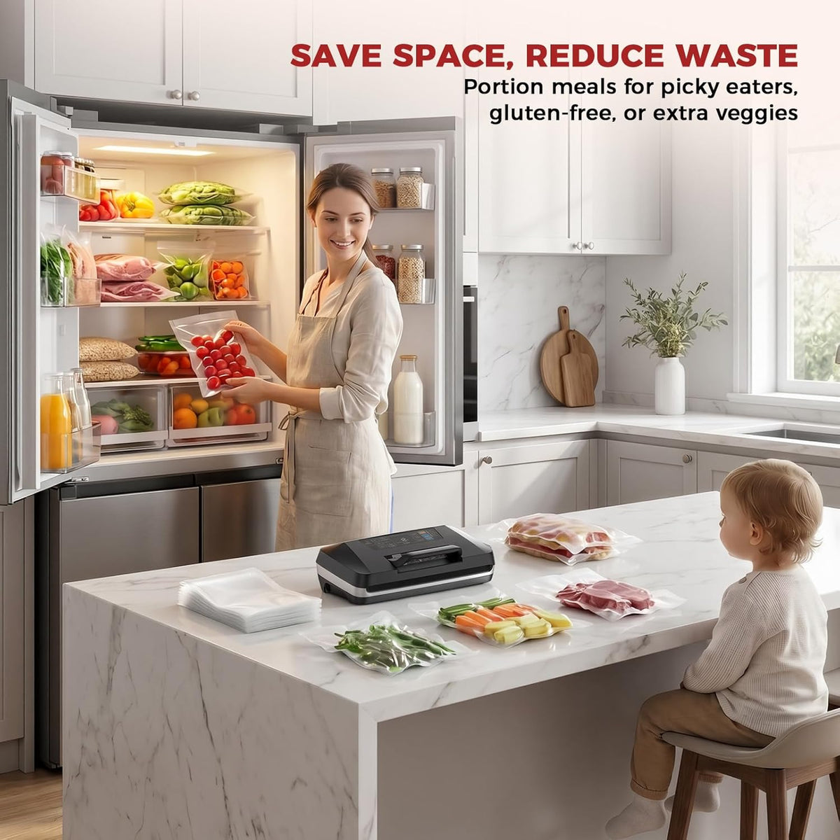 Vacuum Sealer Machine, 230W 95KPa Food Sealer Built-in Cutter & Bag Storage – another angle