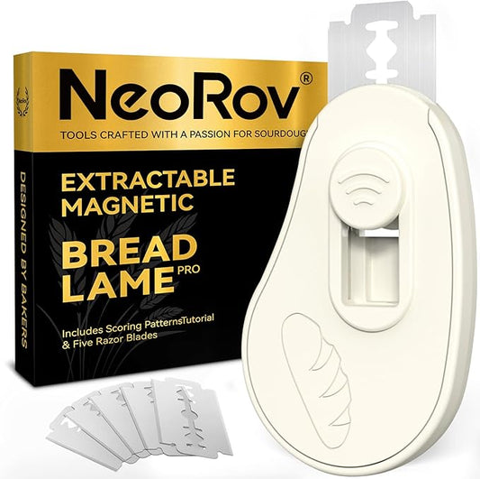Extractable & Magnetic Bread Lame Dough Scoring Tool - Professional Sourdough Scoring Tool - Sourdough Bread Baking & Bread Scoring Tool - Scoring Patterns booklet & 5 Razor Blades (Cream)