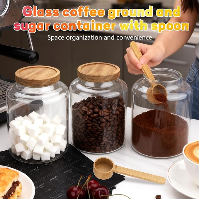Food Canister Jars 2-Pack, 66oz Glass with Wood Lids and Scoops