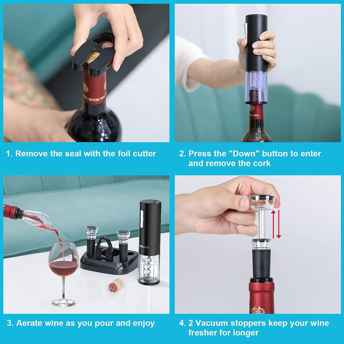 Electric Wine Opener with Charging Base, Cordless Electric Wine Bottle Opener – features