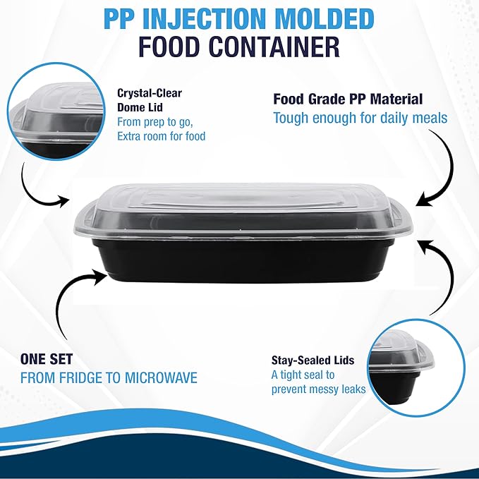 Ruthy's Outlet Meal Prep Containers W/Lids -Square Food Storage – BPA-Free| Stackable | Microwave | Freezer & Dishwasher Safe | Reusable Lunch Bento Box Portion Control & Planning (15 Pack, 24 oz)