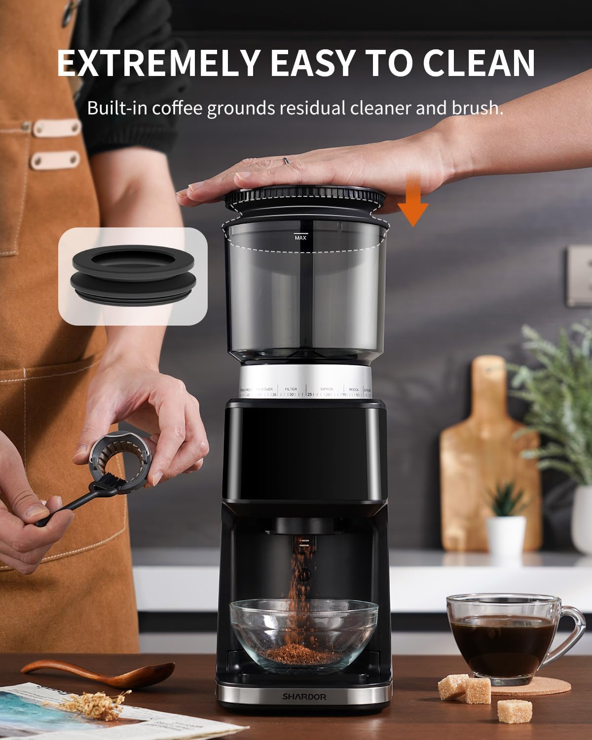 Conical Burr Espresso Coffee Grinder Electric with Precision Timer 2.0 – size reference