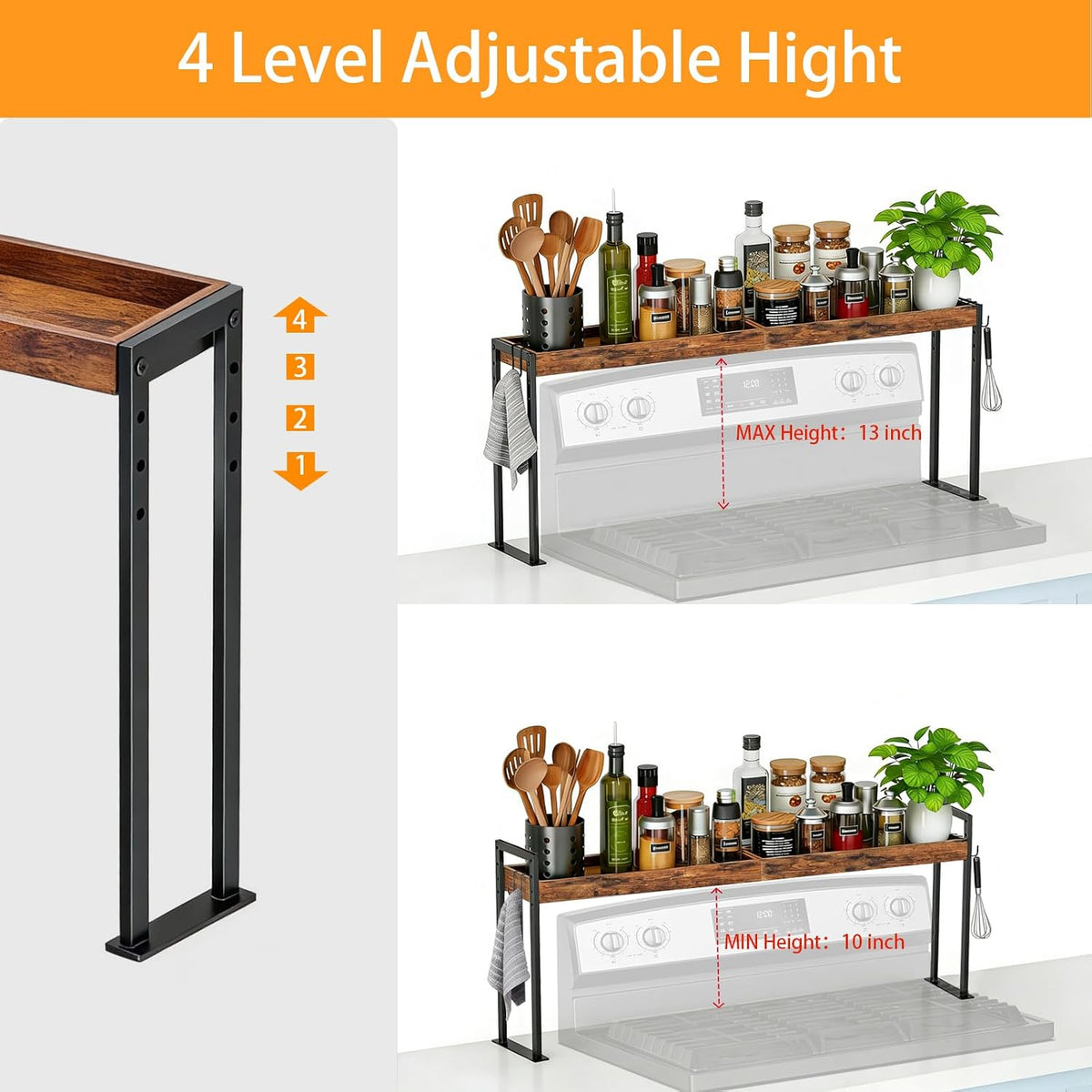 Spice Rack Shelf for 30-inch Kitchen Stove, Over the Stove Shelf with 4 Level – close-up