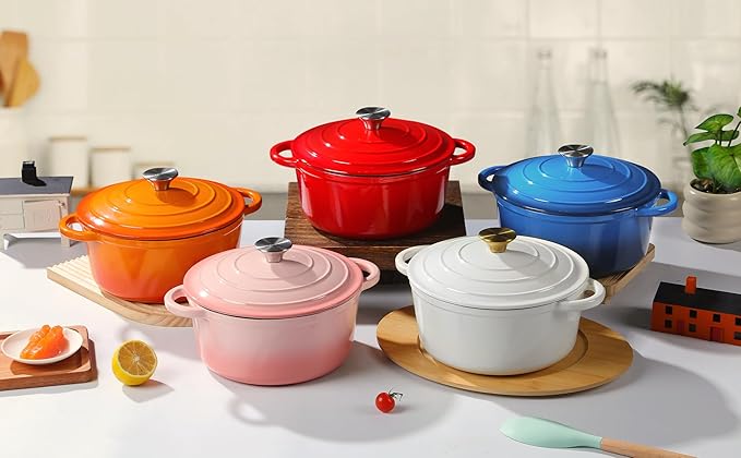 Enameled Cast Iron Dutch Oven Pot with Lid Heavy-Duty Cookware for Bread Baking, Braising, Stews, Roasting,4QT，pink