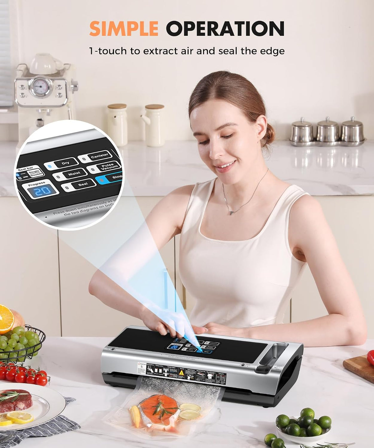 Food Vacuum Sealer Machine with Storage & Built-in Cutter – close-up
