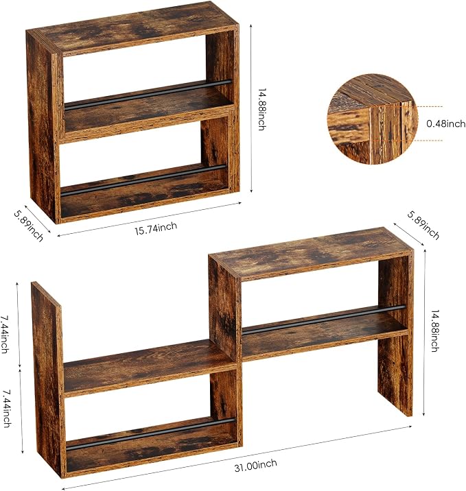 Spice Racks Set of 2 Rustic Brown Wood Stackable Shelves