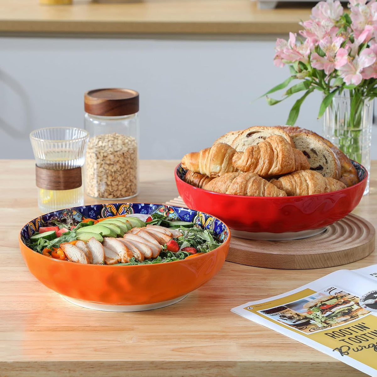 Large Serving Bowls,78 Oz Salad Bowls Set of 2, Red – size reference