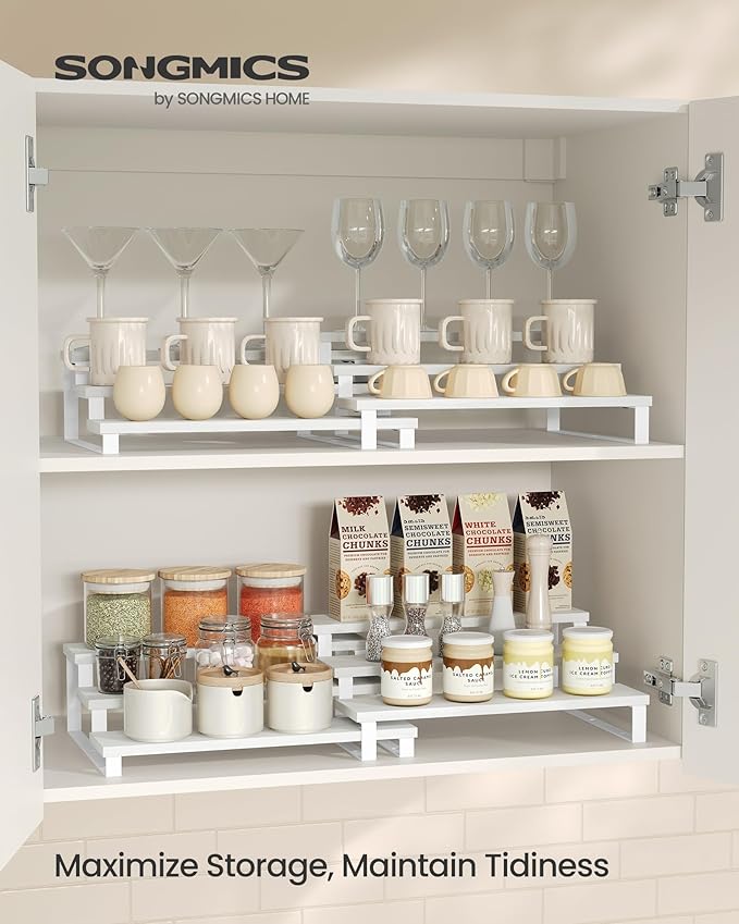 Spice Rack, 2-Pack Tiered Shelf in Snow and Cloud White