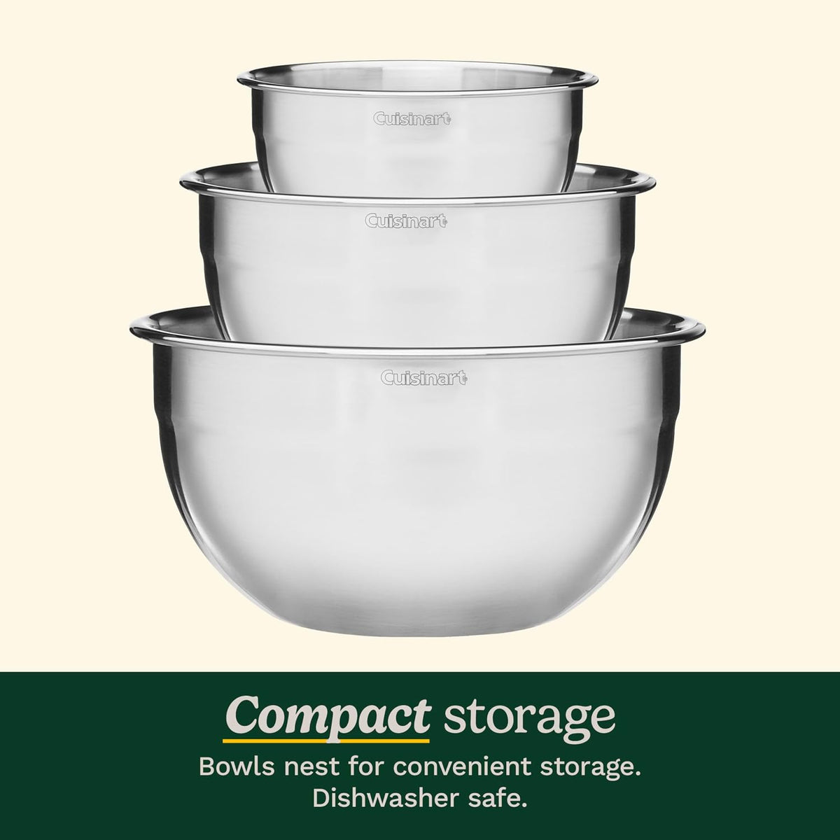 Mixing Bowl Set, Nesting Bowls, Stainless Steel, 3-Piece – close-up