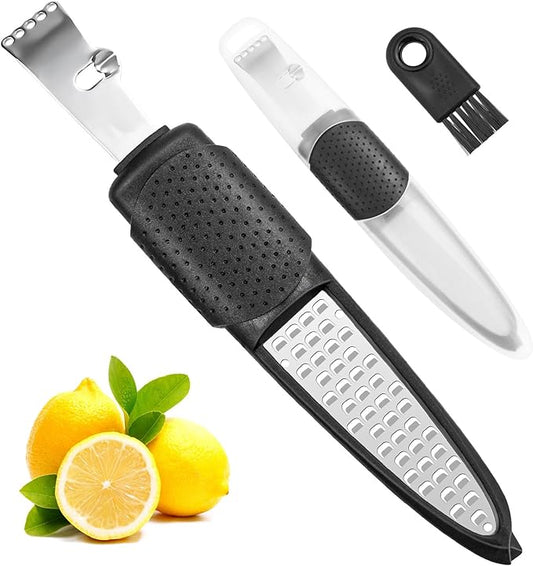 Lemon Zester Tool 4-in-1 with Channel Knife, Grater, Peeler & Stripper, Stainless Steel Citrus Zester for Kitchen, Cheese, Vegetables, Dishwasher Safe
