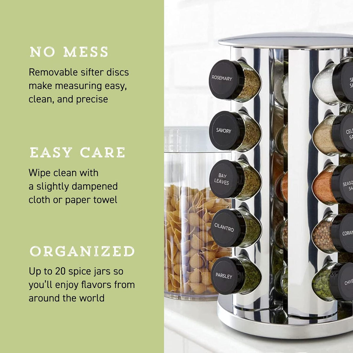20 Jar Revolving Countertop Spice Rack with Spices Included, FREE Spice Refills – set view