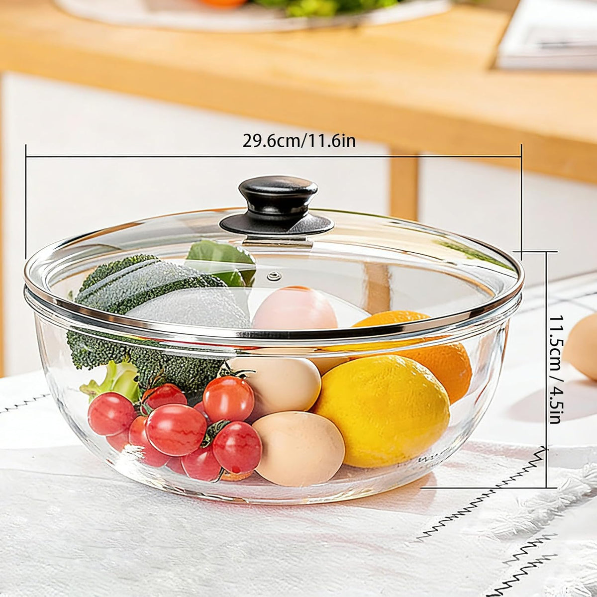 6 QT Large Glass Mixing Bowl with Lid for Sourdough Bread Making & Proofing – close-up