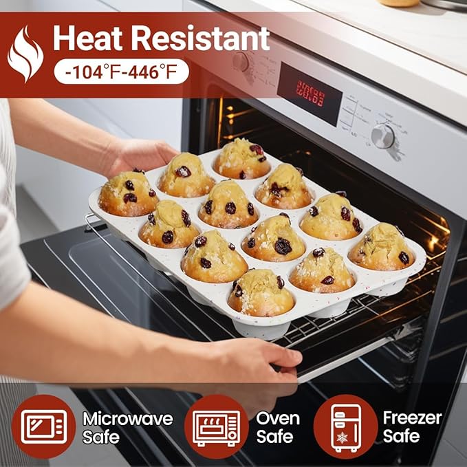 CAKETIME Silicone Muffin Pan, Regular Size Muffin Pan for Baking 12 Cups Non Stick Silicone Cupcake Pan 1 Pack Confetti