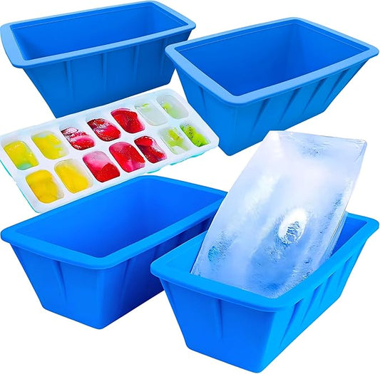 Extra Large Ice Molds 32LB – Set of 4 Silicone Ice Makers for Ice Baths & Cold Plunge, Reusable Giant Ice Cube Blocks, Home & Outdoor Coolers, Freezer Accessories, plus DIVIDE STAR 14-grid Ice Mold